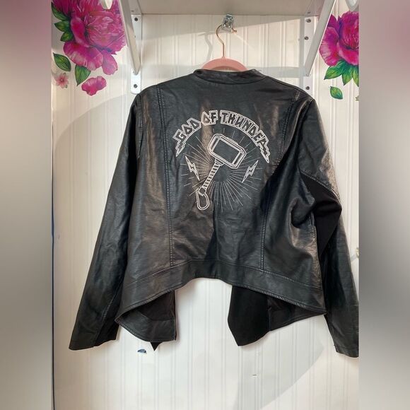 Torrid Her Universe Marvel Thor Black Embroidered Moto Jacket Thunder God Sz 1 - Picture 5 of 6